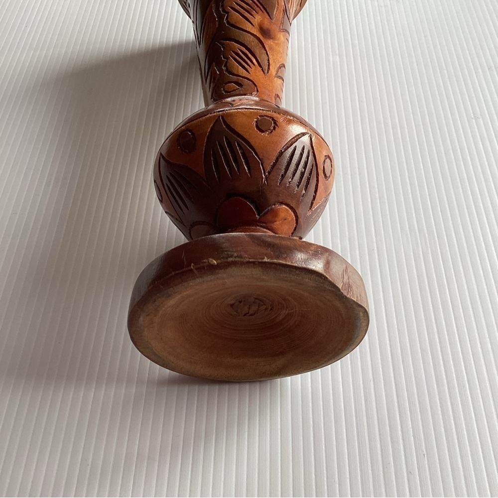 Hand Carved Wood Vintage Folk Art Flower Vase Figure Statue Decor 11” - Picture 3 of 7